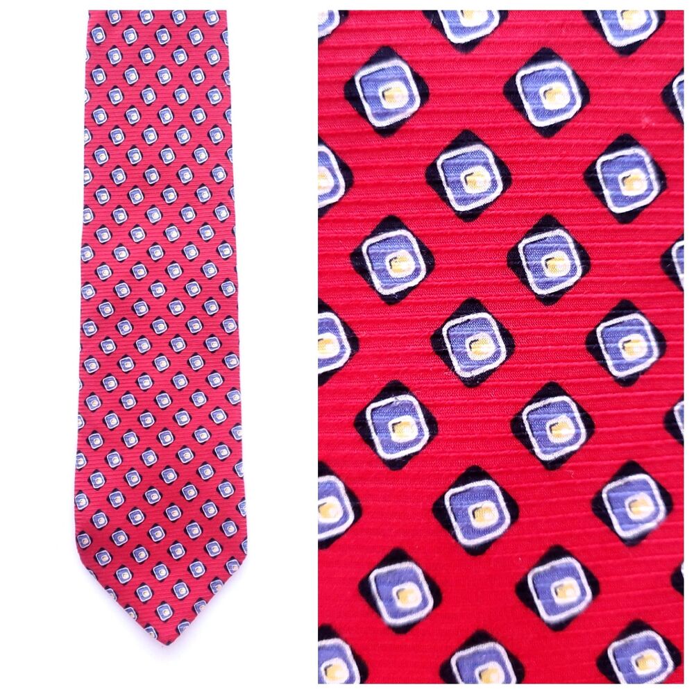 Robert Talbott Mens Silk Necktie Red Geometric Hand Sewn USA Norman Stockton